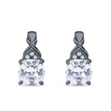 Cushion Cubic Zirconia Twisted Stud Earring 925 Sterling Silver