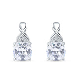 Cushion Cubic Zirconia Twisted Stud Earring 925 Sterling Silver