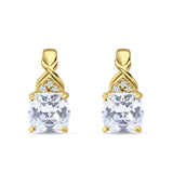 Cushion Cubic Zirconia Twisted Stud Earring 925 Sterling Silver