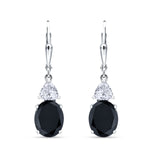 Oval Drop Dangle Triangular Cubic Zirconia Leverback Earring 925 Sterling Silver