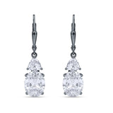 Oval Drop Dangle Triangular Cubic Zirconia Leverback Earring 925 Sterling Silver