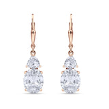 Oval Drop Dangle Triangular Cubic Zirconia Leverback Earring 925 Sterling Silver