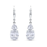 Oval Drop Dangle Triangular Cubic Zirconia Leverback Earring 925 Sterling Silver