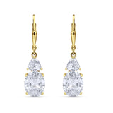 Oval Drop Dangle Triangular Cubic Zirconia Leverback Earring 925 Sterling Silver