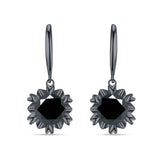 Round Cubic Zirconia Flower Heart Designer Fishhook Earring 925 Sterling Silver