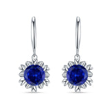 Round Cubic Zirconia Flower Heart Designer Fishhook Earring 925 Sterling Silver