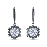 Round Cubic Zirconia Flower Heart Designer Fishhook Earring 925 Sterling Silver