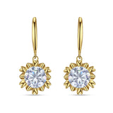 Round Cubic Zirconia Flower Heart Designer Fishhook Earring 925 Sterling Silver