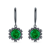 Round Cubic Zirconia Flower Heart Designer Fishhook Earring 925 Sterling Silver