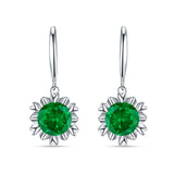 Round Cubic Zirconia Flower Heart Designer Fishhook Earring 925 Sterling Silver