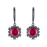 Round Cubic Zirconia Flower Heart Designer Fishhook Earring 925 Sterling Silver