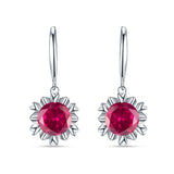 Round Cubic Zirconia Flower Heart Designer Fishhook Earring 925 Sterling Silver
