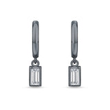 Emerald Cut Solitaire Dangling Hoop Earring Cubic Zirconia 925 Sterling Silver