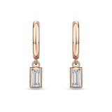 Emerald Cut Solitaire Dangling Hoop Earring Cubic Zirconia 925 Sterling Silver