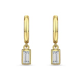 Emerald Cut Solitaire Dangling Hoop Earring Cubic Zirconia 925 Sterling Silver