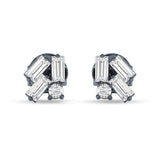 Four Stone Baguette & Round Cubic Zirconia Stud Earring 925 Sterling Silver