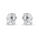 Four Stone Baguette & Round Cubic Zirconia Stud Earring 925 Sterling Silver