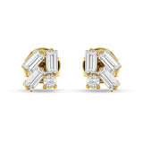 Four Stone Baguette & Round Cubic Zirconia Stud Earring 925 Sterling Silver
