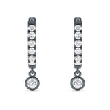 Round Charm Huggie Hoop Earring Cubic Zirconia 925 Sterling Silver