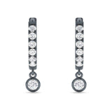 Round Charm Huggie Hoop Earring Cubic Zirconia 925 Sterling Silver