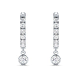 Round Charm Huggie Hoop Earring Cubic Zirconia 925 Sterling Silver