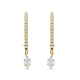 Dangle Hoop 22mm Leverback Earrings Round & Marquoise CZ 925 Sterling Silver