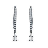 Dangle Hoop 22mm Leverback Earrings Round & Baguette CZ 925 Sterling Silver