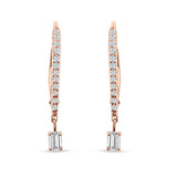 Dangle Hoop 22mm Leverback Earrings Round & Baguette CZ 925 Sterling Silver