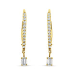 Dangle Hoop 22mm Leverback Earrings Round & Baguette CZ 925 Sterling Silver