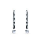 Eternity Round CZ Dangle Hoop Leverback Earrings 925 Sterling Silver