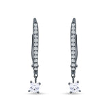 Dangle Drop Round & Princess Cut CZ Hoop Leverback Earrings 925 Sterling Silver