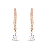 Dangle Drop Round & Princess Cut CZ Hoop Leverback Earrings 925 Sterling Silver