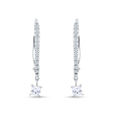 Dangle Drop Round & Princess Cut CZ Hoop Leverback Earrings 925 Sterling Silver