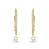 Dangle Drop Round & Princess Cut CZ Hoop Leverback Earrings 925 Sterling Silver