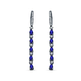 Drop Dangle Oblong Hoop Earring Pear Blue Sapphire CZ 925 Sterling Silver