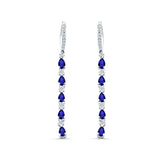 Drop Dangle Oblong Hoop Earring Pear Blue Sapphire CZ 925 Sterling Silver