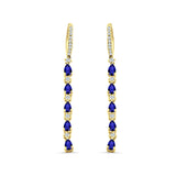 Drop Dangle Oblong Hoop Earring Pear Blue Sapphire CZ 925 Sterling Silver