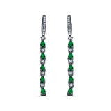 Drop Dangle Oblong Hoop Earring Pear Green Emerald CZ 925 Sterling Silver
