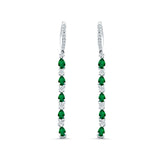 Drop Dangle Oblong Hoop Earring Pear Green Emerald CZ 925 Sterling Silver