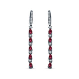 Drop Dangle Oblong Hoop Earring Pear Ruby CZ 925 Sterling Silver