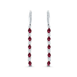 Drop Dangle Oblong Hoop Earring Pear Ruby CZ 925 Sterling Silver