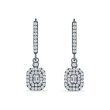 Emerald Cut CLuster Cubic Zirconia Drop Dangle Leverback Earrings 925 Sterling Silver