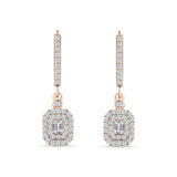 Emerald Cut CLuster Cubic Zirconia Drop Dangle Leverback Earrings 925 Sterling Silver