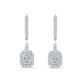 Emerald Cut CLuster Cubic Zirconia Drop Dangle Leverback Earrings 925 Sterling Silver