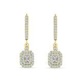 Emerald Cut CLuster Cubic Zirconia Drop Dangle Leverback Earrings 925 Sterling Silver