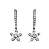 Dangle Drop Floral Star Hoop Earrings Cubic Zirconia 925 Sterling Silver