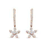 Dangle Drop Floral Star Hoop Earrings Cubic Zirconia 925 Sterling Silver