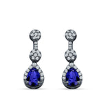 Drop Dangle 19mm Pear Stud Earrings Blue Sapphire CZ 925 Sterling Silver