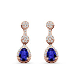 Drop Dangle 19mm Pear Stud Earrings Blue Sapphire CZ 925 Sterling Silver