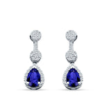 Drop Dangle 19mm Pear Stud Earrings Blue Sapphire CZ 925 Sterling Silver